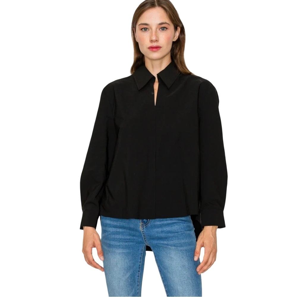 Joh. Apparel Stretch Black Parachute Top Blouse Long Sleeve Women’s NWT